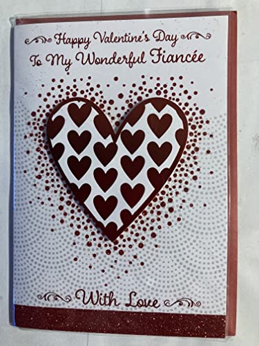 Happy Valentine's Day To My Wonderful Fiancee With Love Valentine's Day Valentines Day Card White/Red Hearts/Spots 3D/Glitter/Foil Detail (PRELUDE45312)