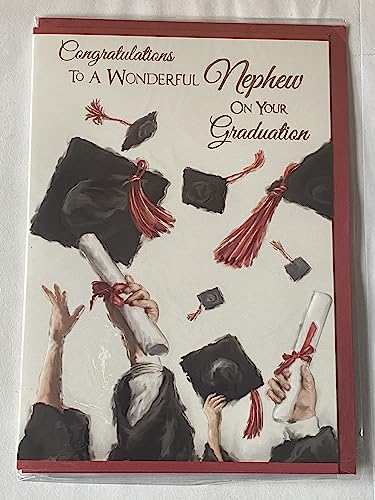 Congratulations To A Wonderful Nephew On Your Graduation Card Congratulations Graduated Well Done Graduates/Hats/Scrolls Foil Detail(PH39798A)