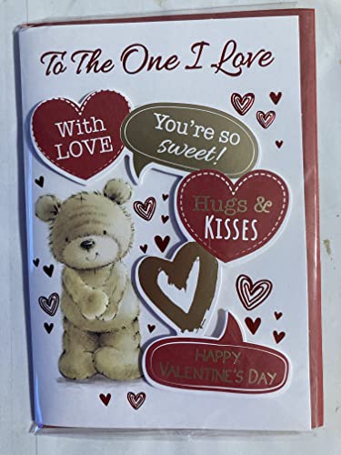 To The One I Love With Love You're So Sweet! Hugs & Kisses Happy Valentine's Day Valentines Day Card Teddy/Red+Gold Hearts/Words 3D/Foil Detail (PRELUDE47549)