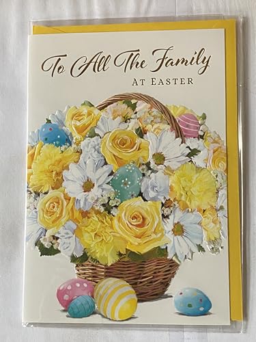 To All The Family At Easter Card Yellow+White Flowers/Basket/Multi Eggs Foil Detail(PH47788E)