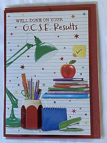 Well Done On Your G.C.S.E Results Card Well Done Passed Passing GCSE Exams Congratulations Green Desk Lamp/Red Apple Foil Detail(PH48885E)