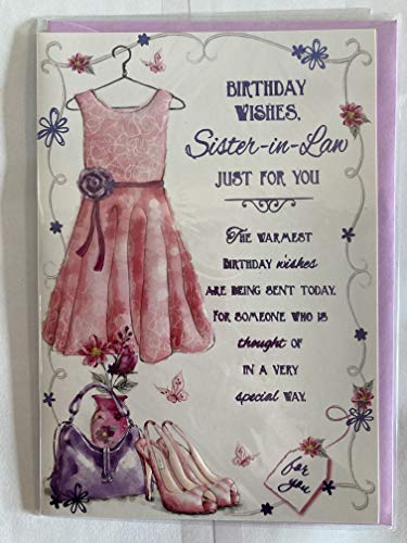 Birthday Wishes Sister-In-Law Just For You Birthday Card Pink Dress+Shoes/Purple Bag+Words Foil Detail(PH42311A)