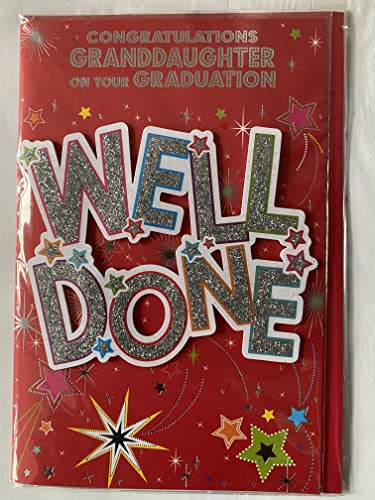 Congratulations Granddaughter On Your Graduation Well Done Congratulations Graduated Card Red-Silver Words/Stars 3D/Glitter/Foil Detail(PRELUDE37158)