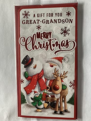 A Gift For You Great-Grandson Merry Christmas Money/Gift Card Wallet+Envelope Cute Santa/Snowman/Rudolph/Penguin(BGC-47206)