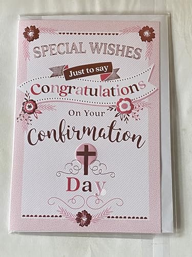 Girls/Female/Ladies Special Wishes Just To Say Congratulations On Your Confirmation Day Confirmation Card Open Confirmed White-Pink Words/Flowers Foil Detail(KI48812E)