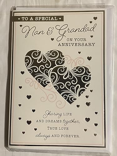 To A Special Nan & Grandad On Your Anniversary Wedding Anniversary Card Silver/Pink Hearts/Silver Words Foil Detail(PH47356A)