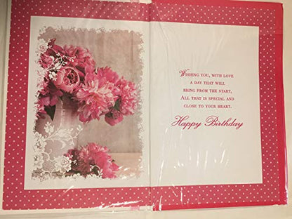 Happy Birthday Mum From Your Son Birthday Card Pink Flowers Ribbon/Glitter/Foil Detail(PRELUDE39553)