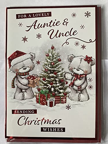 For A Lovely Auntie & Uncle Sending Christmas Wishes Christmas Card Teddies/Christmas Tree/Presents(PH46354A)