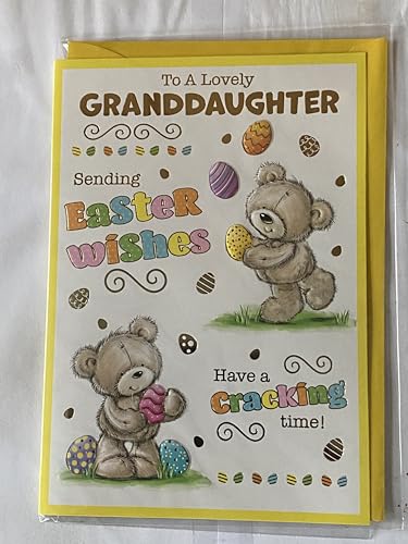 To A Lovely Granddaughter Sending Easter Wishes Have A Cracking Time! Easter Card Teddies/Multi Words/Multi Easter Eggs Foil Detail (PH49853A)