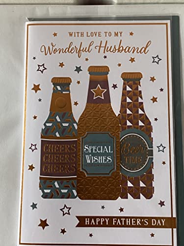 With Love To My Wonderful Husband Happy Father's Day Fathers Day Card Beer Bottles/Stars 3D/Foil Detail(PRELUDE48142)