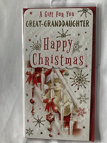 A Gift For You Great-Granddaughter Happy Christmas Money/Gift Card Wallet+Envelope Cute Teddy/Staircase(BGC-47207)