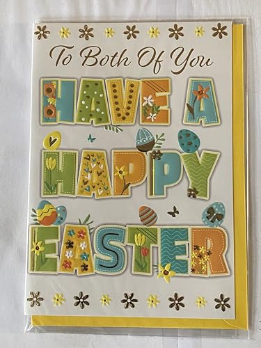 To Both Of You Have A Happy Easter Card White-Blue/Green/Yellow/Orange Words/Easter Eggs Foil Detail (PH49855A)