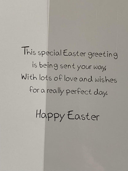 To A Special Mummy At Easter Time Easter Card Yellow-Duck/Multi Easter Eggs/Words Foil Detail(PH31691A)