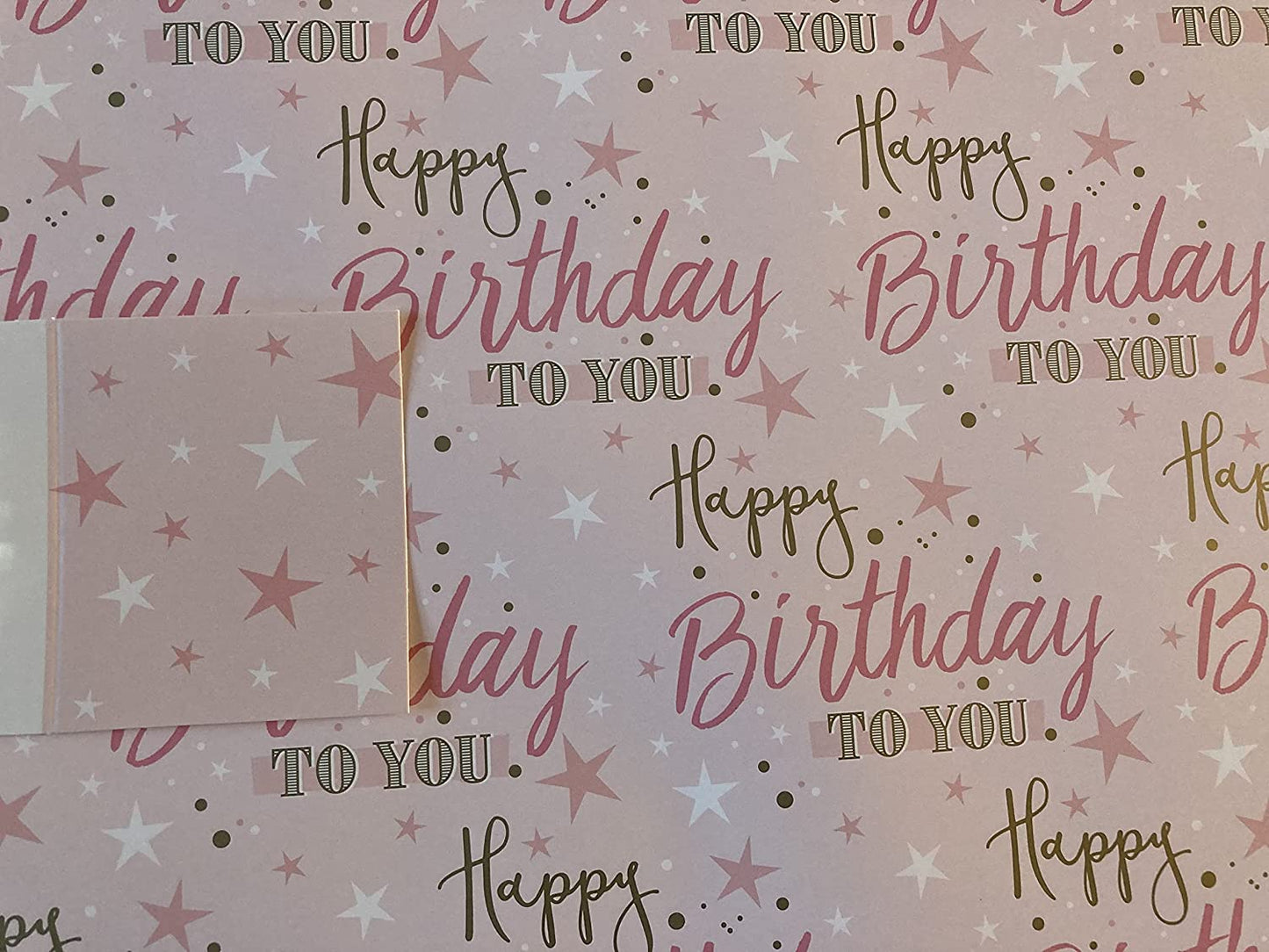 Female/Ladies/Girls Pink/Gold Happy Birthday To You Words/Stars Wrapping Paper+Gift Tag 2 Sheets Wrapping Paper+1 Gift Tag