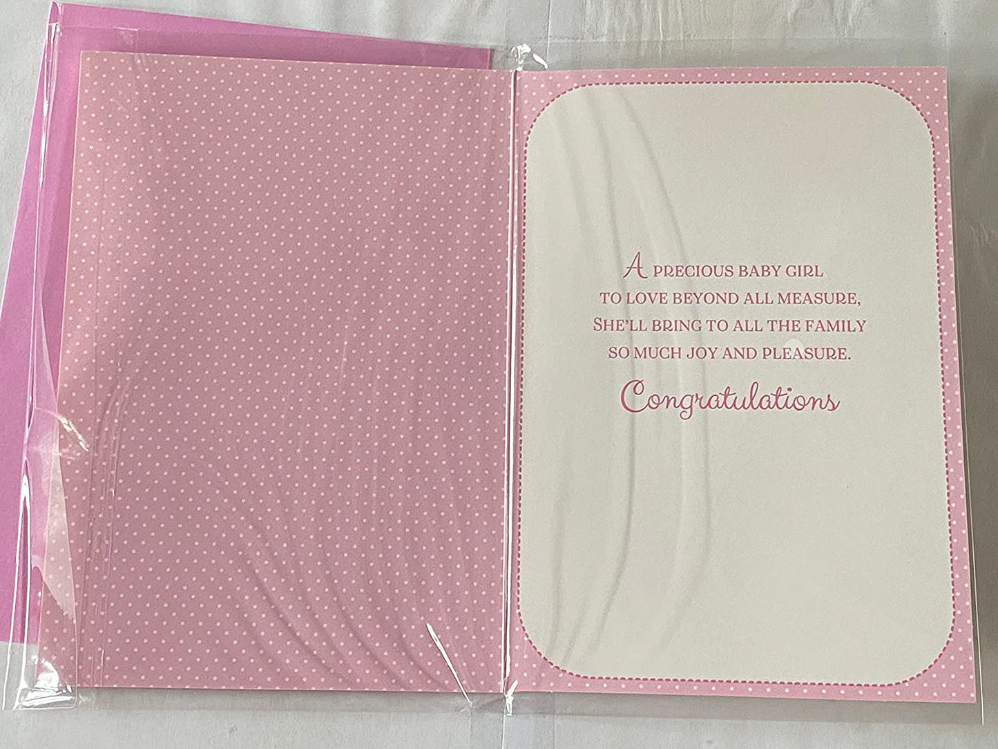 Special Wishes On The Birth of Your Great-Granddaughter Beautiful Baby Girl New Baby Girl Born Card To The Great-Grandparents White/Pink Words/Hearts Glitter/Foil Detail(PH44848A)