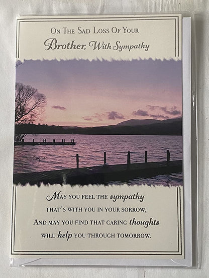 On The Sad Loss of Your Brother With Sympathy Card Condolence Water Scene/Silver Words Foil Detail(PH42362A)