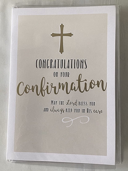 Unisex Congratulations On Your Confirmation Card Confirmed Black/Gold Words/Gold Cross Foil Detail(KI43167E)