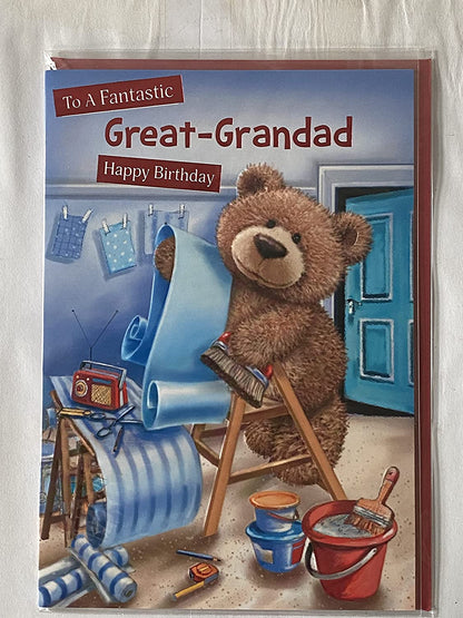 To A Fantastic Great-Grandad Happy Birthday Card Cute Bear Decorating Foil Detail(NC-VA083A)