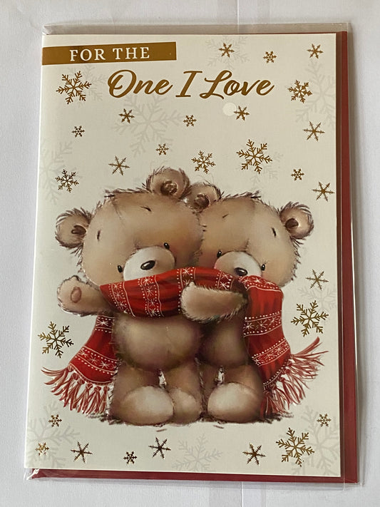 For The One I Love Christmas Card Teddies/Red Scarfe/Gold Snowflakes(NC-VX104A)