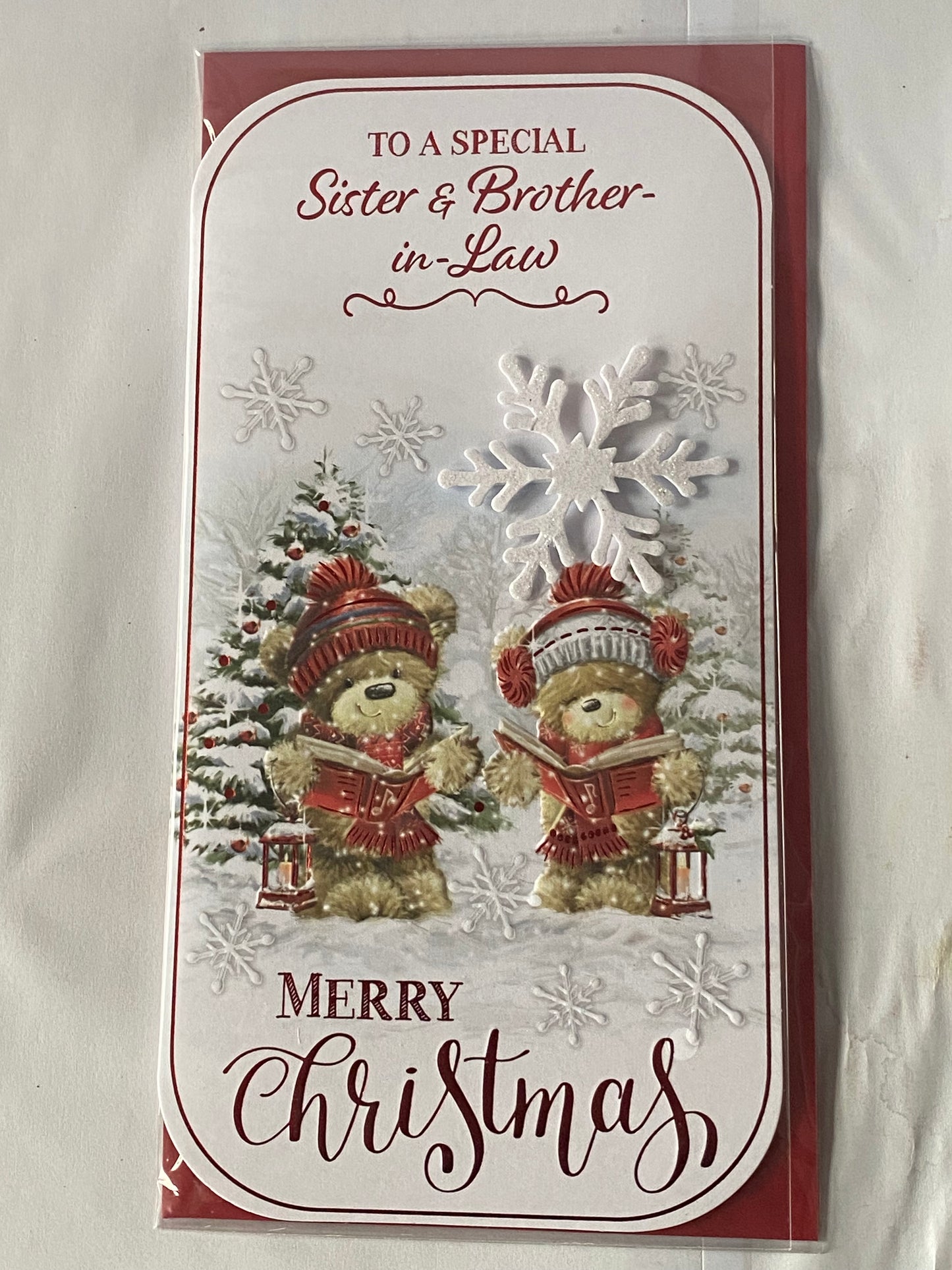 To A Special Sister & Brother-In-Law Merry Christmas Card Teddies Carol Singing(PRELUDE45006)