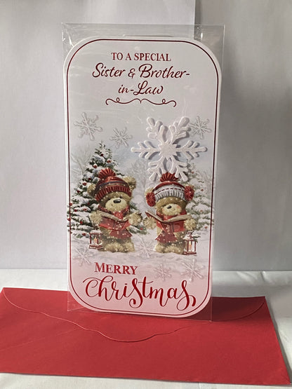 To A Special Sister & Brother-In-Law Merry Christmas Card Teddies Carol Singing(PRELUDE45006)