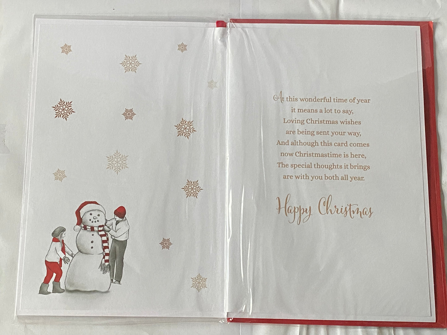 To A Special Sister & Brother-In-Law Happy Christmas Card Grey/Red/Gold Snowman/Houses(PRELUDE46237)