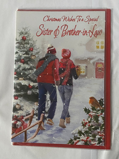 Christmas Wishes To A Special Sister & Brother-In-Law Christmas Card Couple/Tree/Sledge Glitter Detail(SXC50-996B)