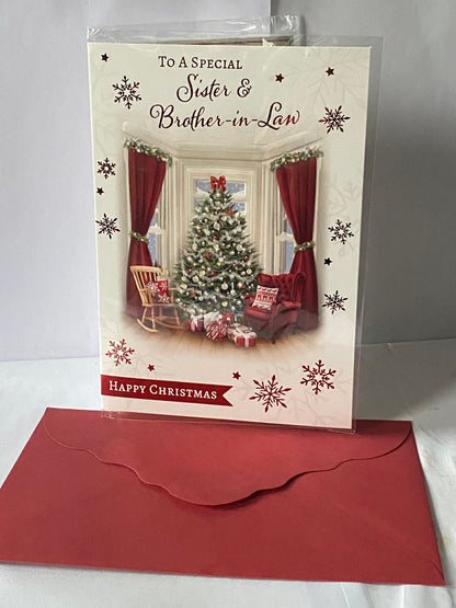 To A Special Sister & Brother-In-Law Happy Christmas Card Christmas Tree/Window/Chairs Foil Detail(PH46329A)