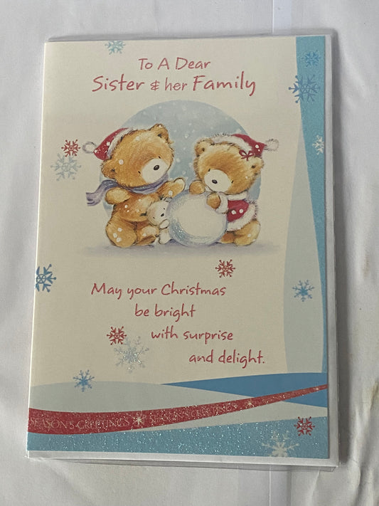 To A Dear Sister & And Her Family Christmas Card Teddies/Dog/Snowball(HSX903B)