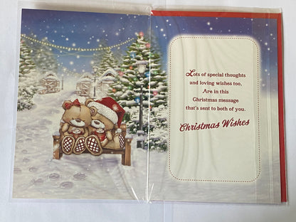 Christmas Wishes To A Special Auntie & Uncle Christmas Card Teddies/Hot Chocolates/Bench(PH48360B)