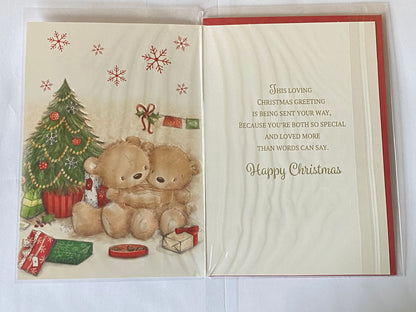 Christmas Wishes to A Fantastic Auntie & Uncle With Love Christmas Card Teddies Hugging/Tree/Presents/Chocolates(NC-VX067A)