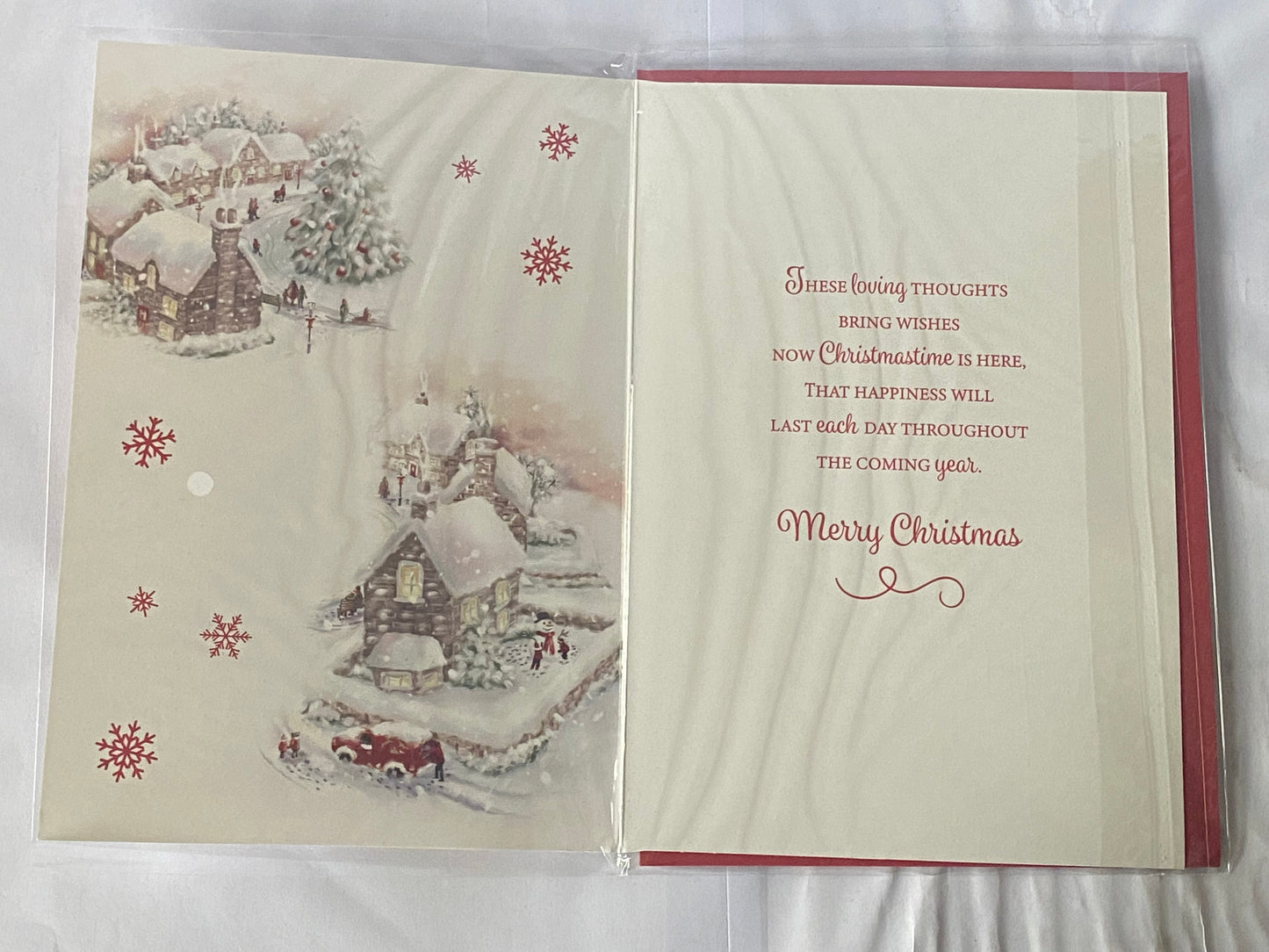 To A Special Sister & Family At Christmastime Christmas Card Houses/People/Van/Red Words(PH46334B)