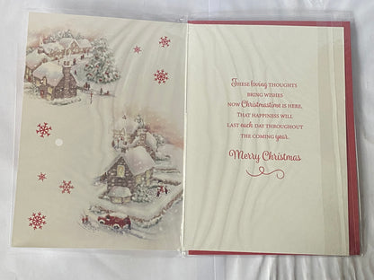 To A Special Sister & Family At Christmastime Christmas Card Houses/People/Van/Red Words(PH46334B)