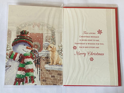 To A Wonderful Auntie & Uncle At Christmas Card Winter Scene/Snowman/Dog/Red Door(PH49181B)