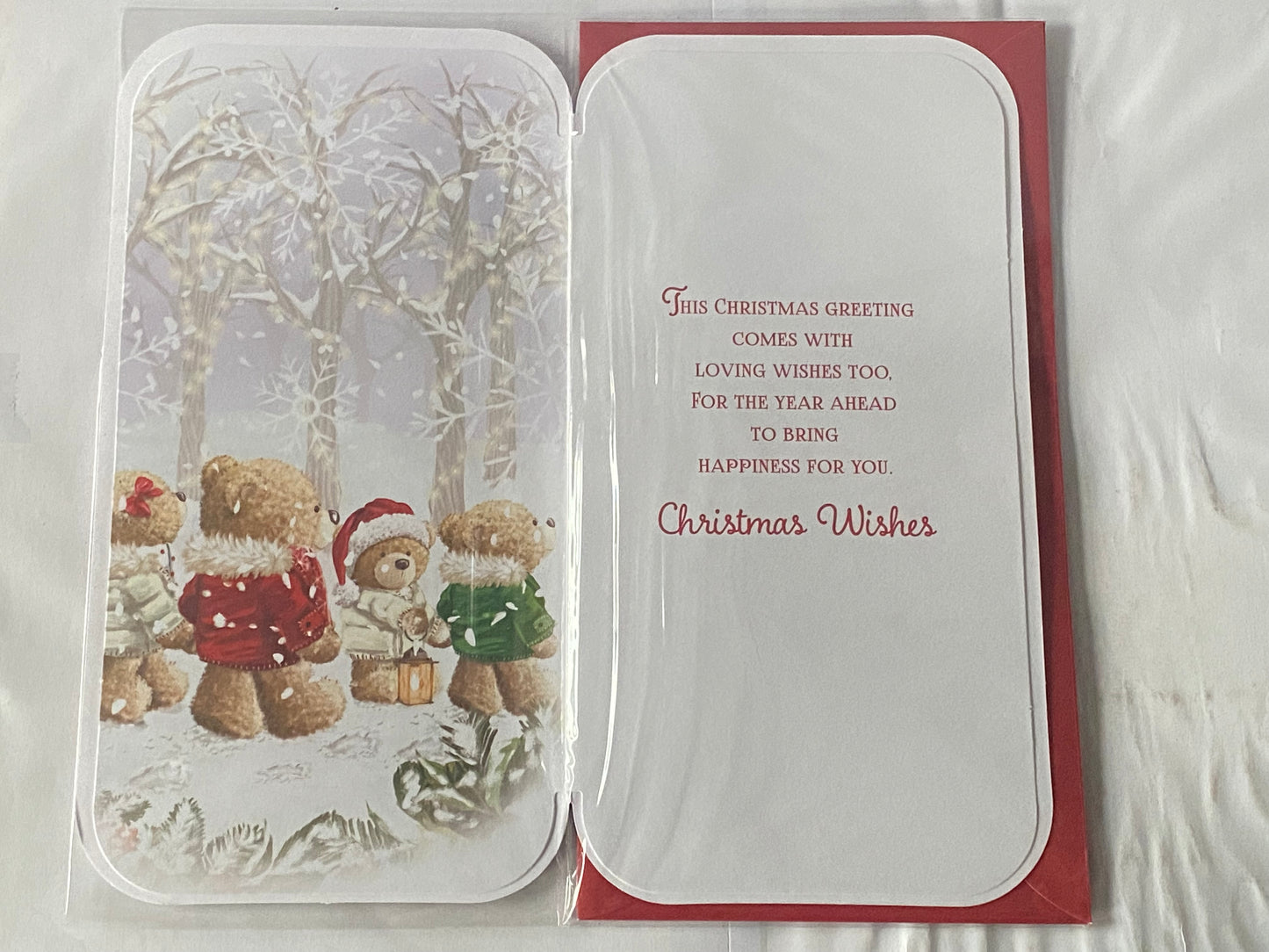 To A Special Sister & Family Merry Christmas Card Teddy Family/Lantern/Trees(PRELUDE45010)