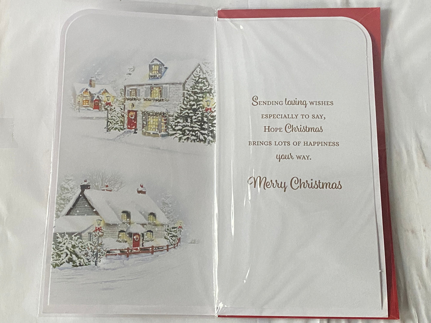 For A Sister & Family Christmas Wishes Christmas Card Winter Scene/Houses/Gold Words(PRELUDE46210)