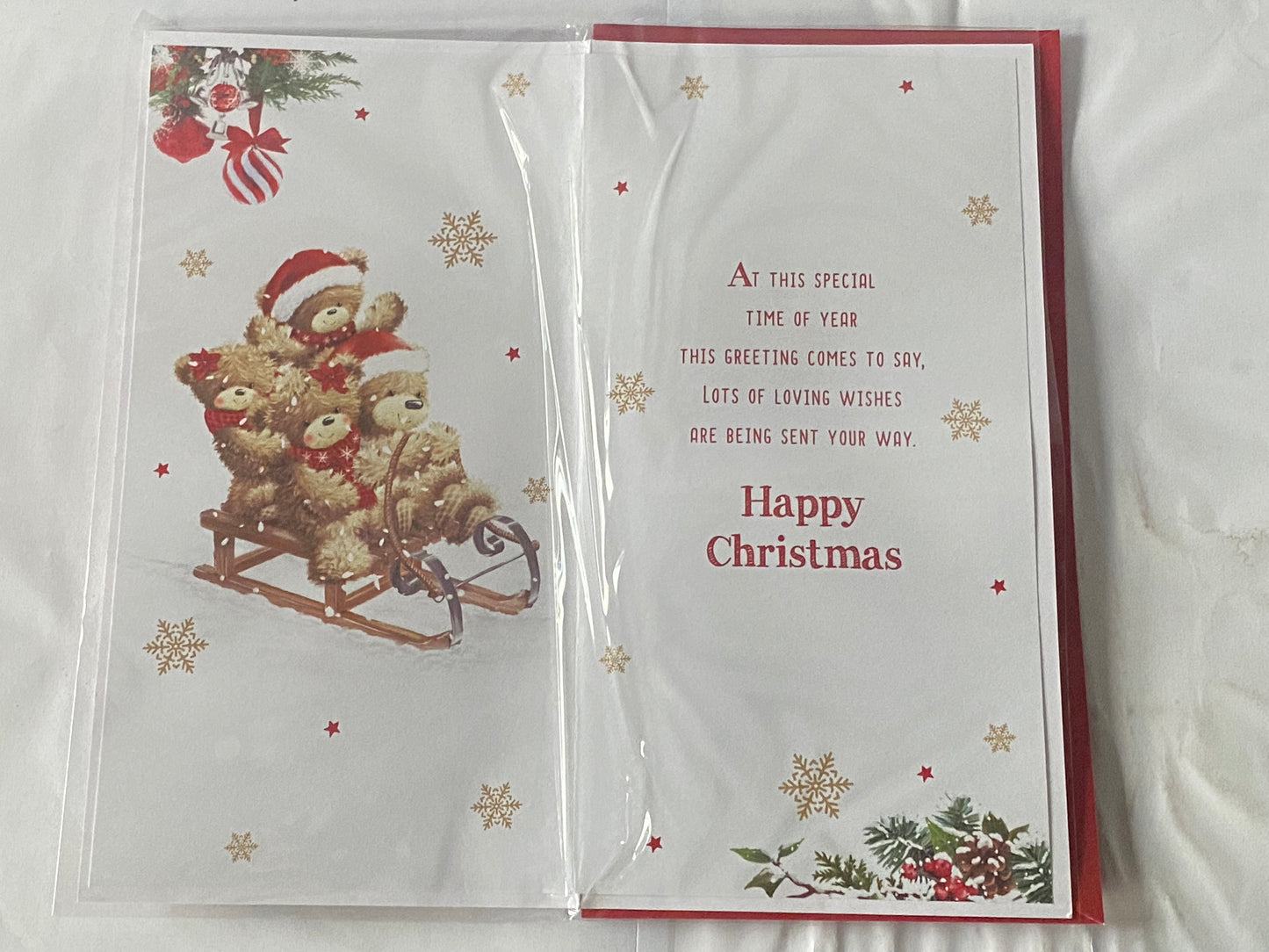 For A Very Special Sister & Family Christmas Card Teddy Family On Sledge(PRELUDE46225)