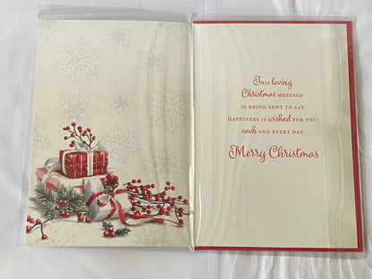 To A Special Sister & Husband At Christmas Card White/Red Presents/Silver Words(PH45208A)