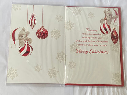 To A Special Sister & Your Husband Wishing You A Merry Christmas Card White/Red-Teddies/Baubles(PH46994A)