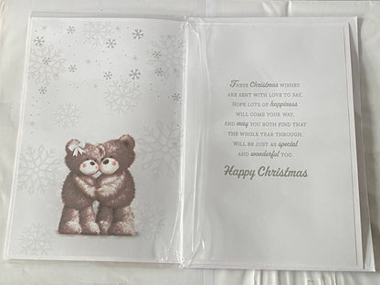 To A Lovely Sister & Your Fiance At Christmas Card Teddies Cuddling/Garland(PRELUDE47991)