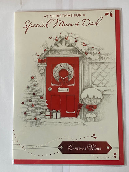 At Christmas For A Special Mum & Dad Christmas Card Red Door/Presents(HSX2607B)