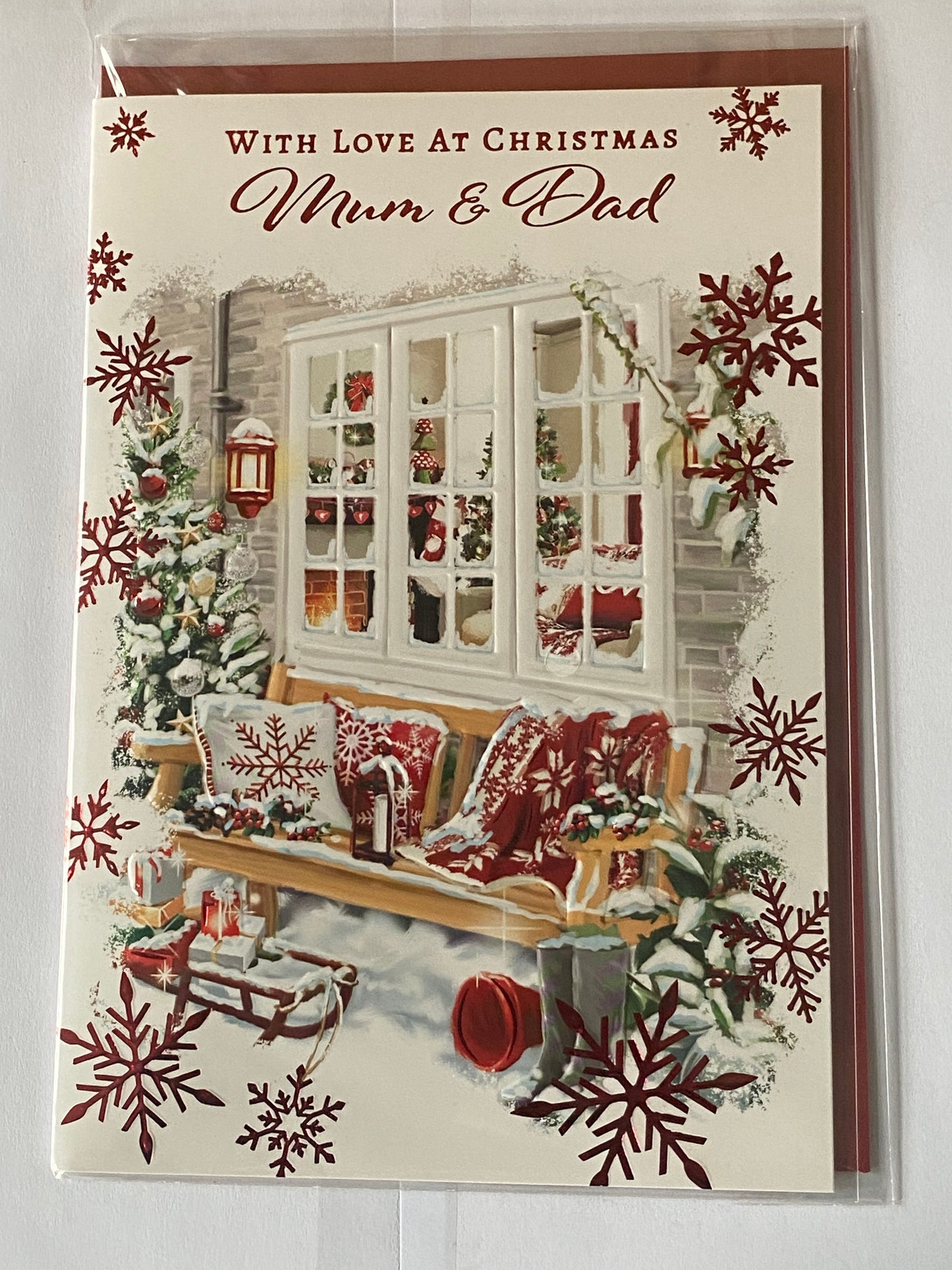 With Love At Christmas Mum & Dad Christmas Card Garden Bench/Window(PH46981B)