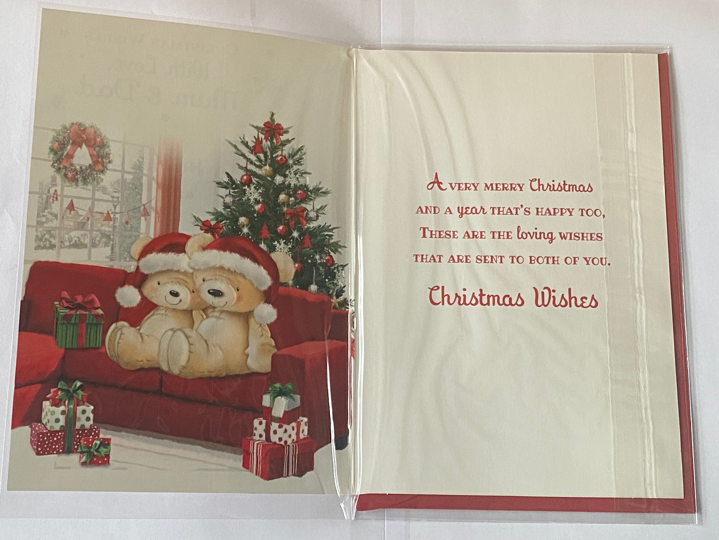 Christmas Wishes With Love Mum & Dad Christmas Card Teddies/Red Sofa(PH46993A)