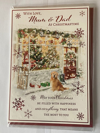 With Love Mum & Dad At Christmastime Christmas Card Christmas Shop/Dog/Wellies(PH46983B)