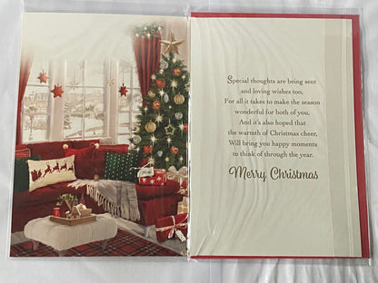 To A Special Daughter & And Your Partner At Christmastime Christmas Card Window/Red Sofa/Tree(VX123B)