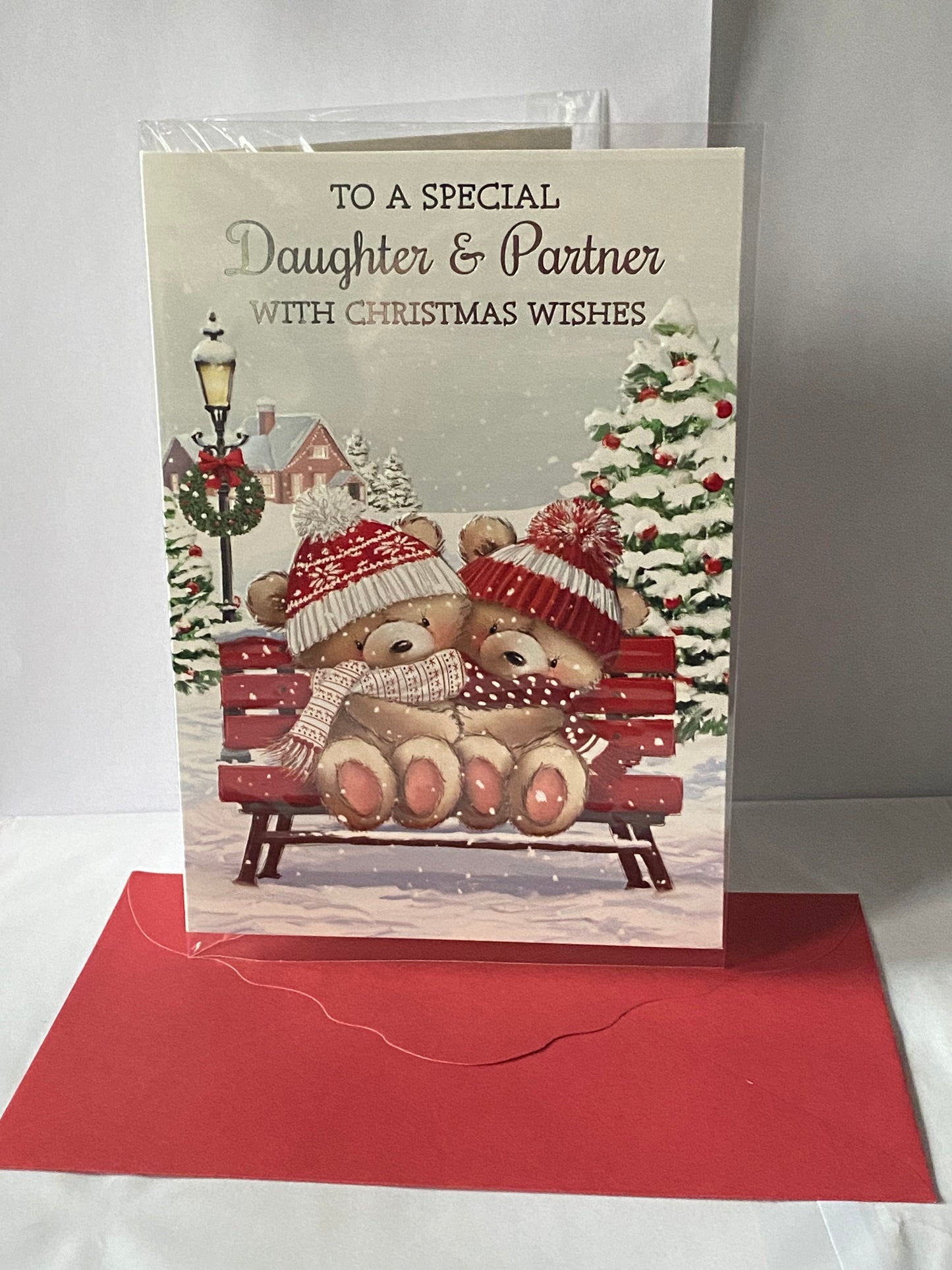 To A Special Daughter & And  Partner With Christmas Wishes Christmas Card Teddies/Bench(NC-VX140A)