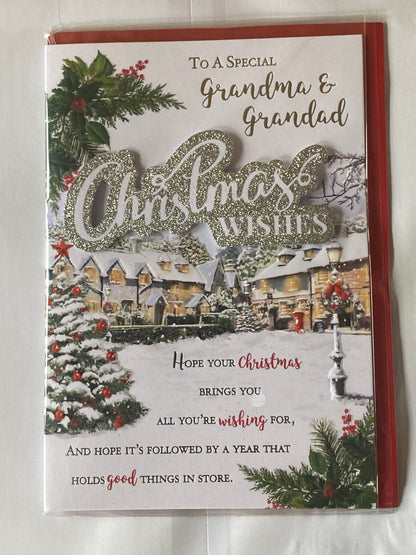 To A Special Grandma & Grandad Christmas Wishes Christmas Card Winter Village/Words(PRELUDE46854)