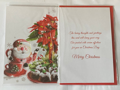 Christmas Wishes Grandma & Grandad Christmas Card Red Flowers/Santa Teapot(SXC50-1015B)