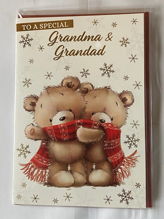 To A Special Grandma & Grandad Christmas Card Teddies/Red Scarfe(NC-VX104A)