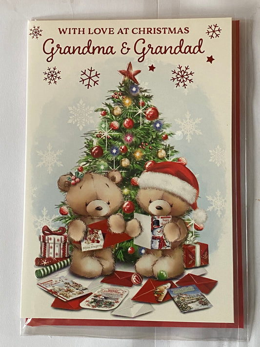 With Love At Christmas Grandma & Grandad Christmas Card Standing Teddies/Cards/Christmas Tree(VX178A)